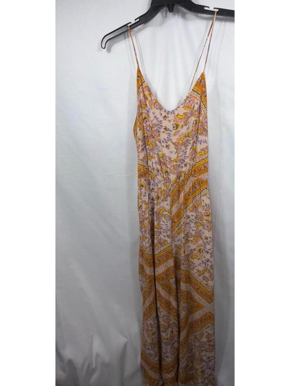 Jaase Boho Floral Maxi Dress Women’s Size Medium Yellow Pink Spaghetti Strap